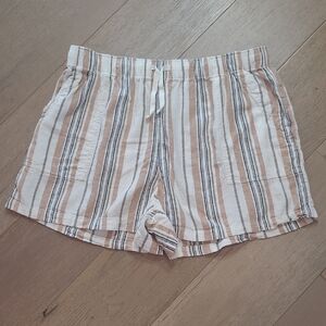 Lucky Brand Shorts Women's sz XL Tan/Cream Striped Linen Blend Shorts